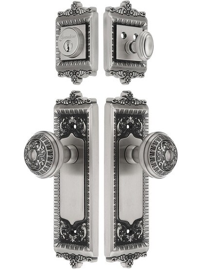 Grandeur Windsor Entry Door Set, Keyed Alike with Windsor Knobs in Antique Pewter.